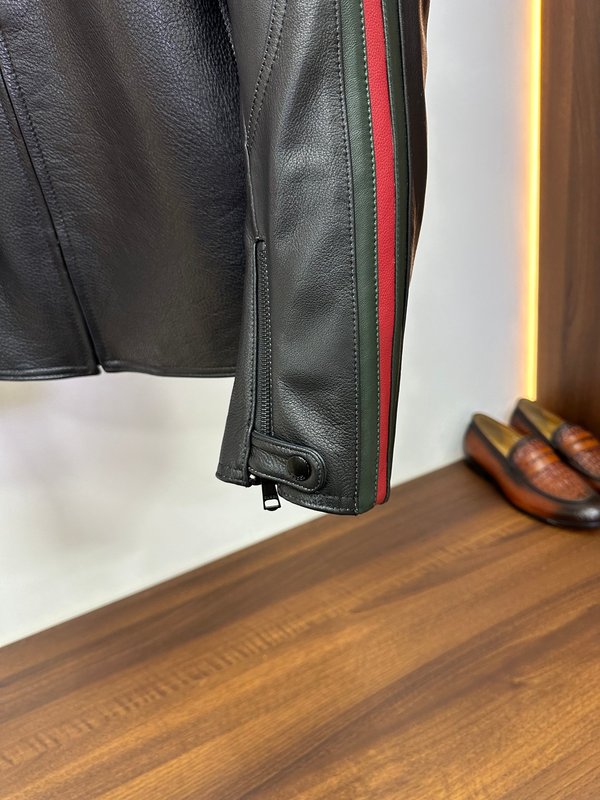 Gucci 클래식 웨빙 오토바이 가죽 자켓 001-268371