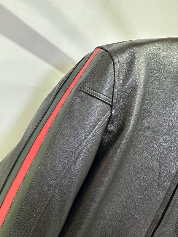 Gucci 클래식 웨빙 오토바이 가죽 자켓 001-268371