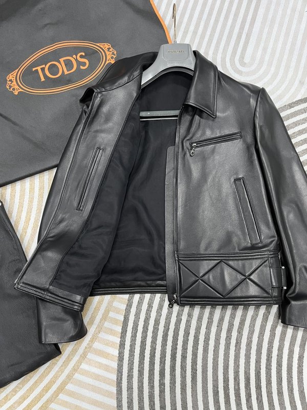 TODS 블랙 바이커 가죽 자켓 001-268398