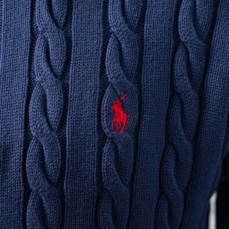 Ralph Lauren 자수 포니 케이블 니트 하프 집 001-271422