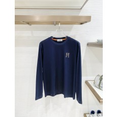 에르메스 가죽 자수 실크 코튼 긴팔 티셔츠 001-271922