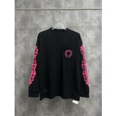 크롬하츠 핑크 더블슬리브 크로스 바인 장팔 티셔츠 001-273425
