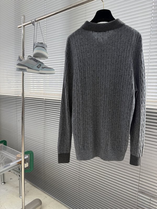 로로피아나 컬러블록 케이블 폴로넥 울 스웨터 001-273648
