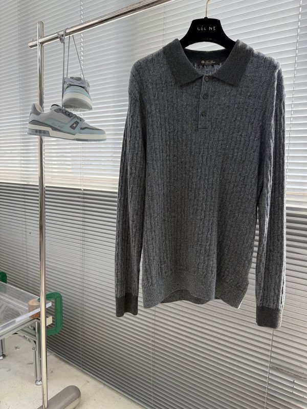 로로피아나 컬러블록 케이블 폴로넥 울 스웨터 001-273648
