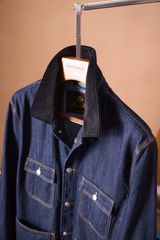 Loro Piana 워시드 코튼 코듀로이 칼라 데님 자 001-273980