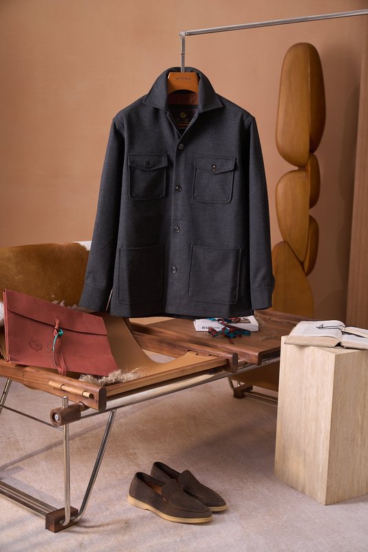 Loro Piana 울 혼방 포켓 4개 워크 셔츠 재킷 001-273984