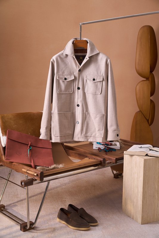 Loro Piana 울 혼방 워크 카라 셔츠 재킷 001-273999