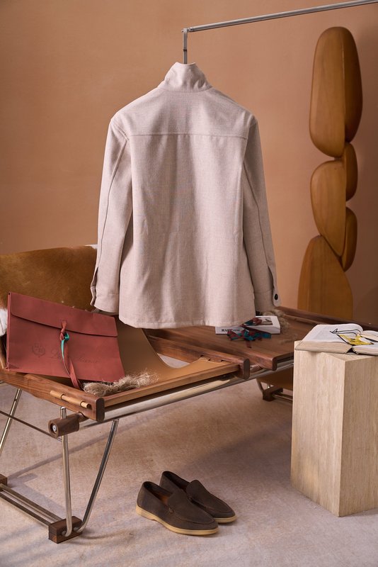 Loro Piana 울 혼방 워크 카라 셔츠 재킷 001-273999