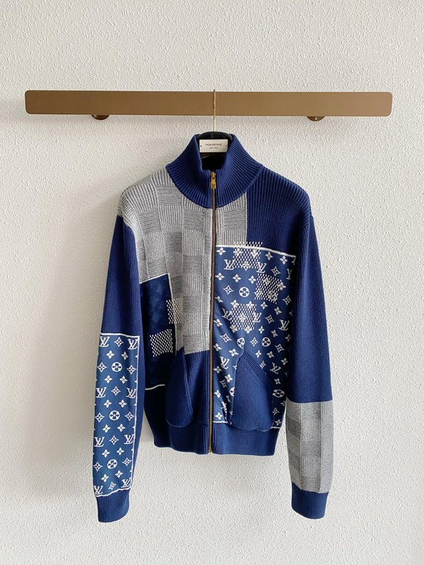 LV 콜라보 nigo 스티치 지퍼 하이넥 니트 자켓 001-274216