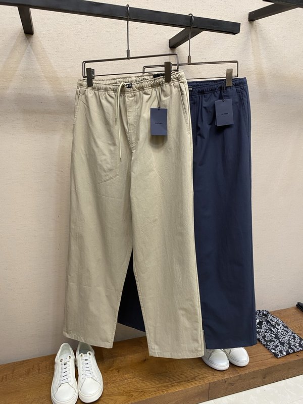 Prada 리넨 혼방 면 롱 팬츠 001-275491