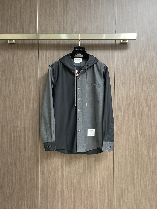 THOM BROWNE 컬러블록 후드 긴팔 셔츠 001-276082