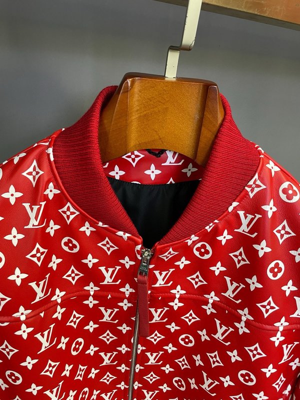 LV×Supreme 레드 소가죽 야구 재킷 001-276104