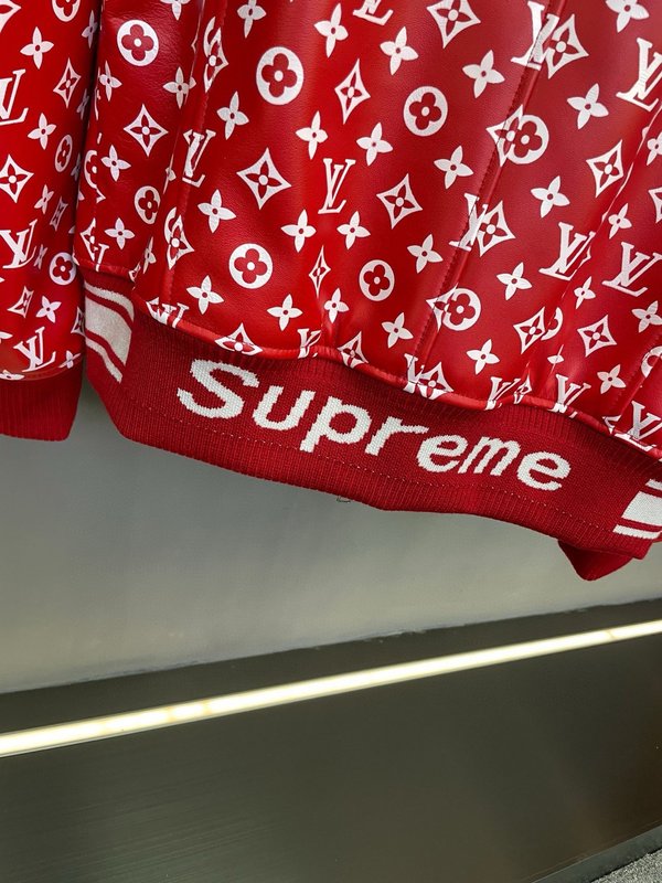 LV×Supreme 레드 소가죽 야구 재킷 001-276104