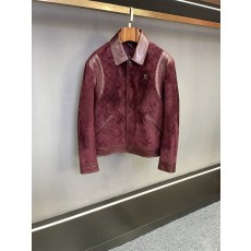 LV 다크 체크무늬 스웨이드 양가죽 자켓 빈티지 버건디 001-276108