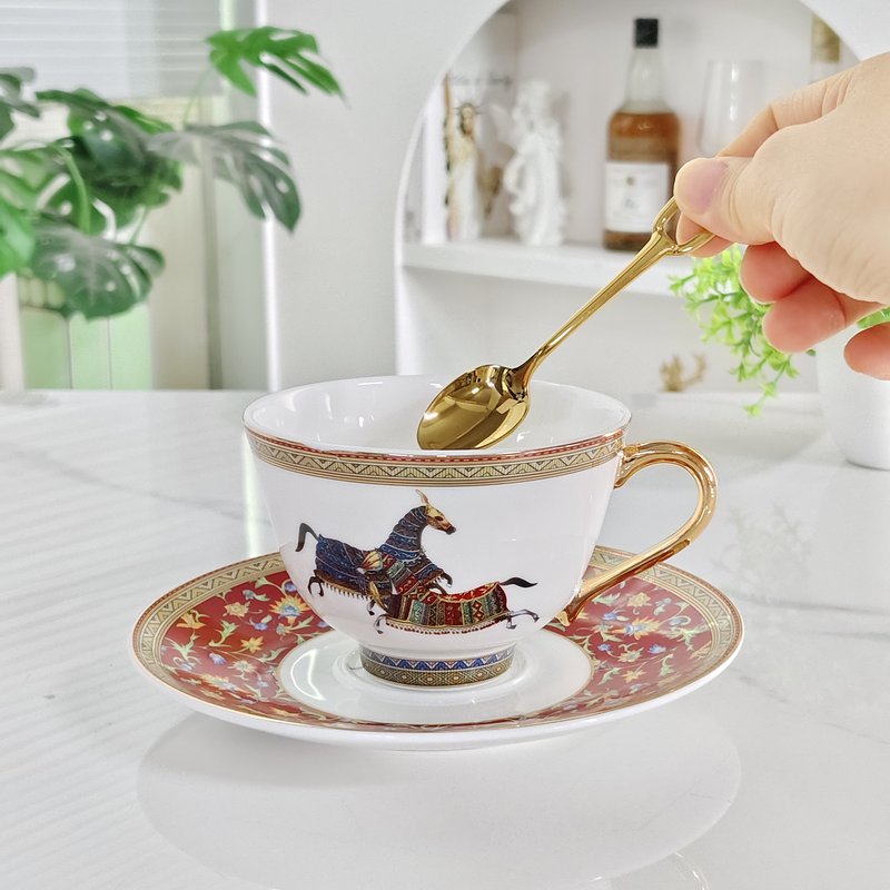 에르메스 더블 컵 접시 오리지널 스푼 세트 (취화마 도 001-276272