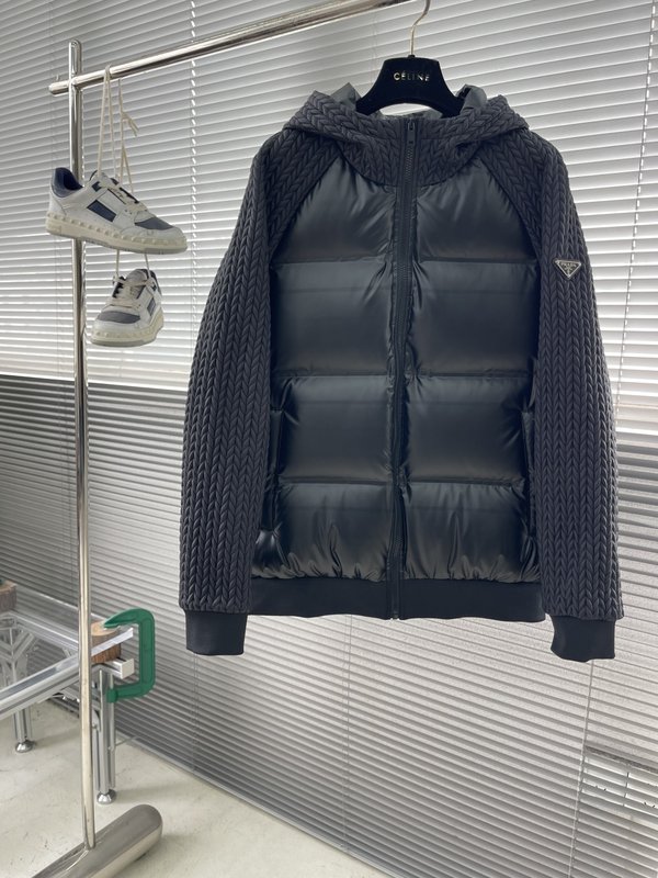 신상 후드 패치워크 소재 보온 다운점퍼 001-276640