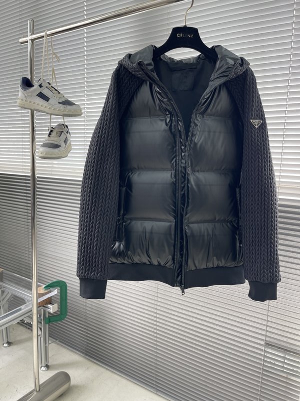 신상 후드 패치워크 소재 보온 다운점퍼 001-276640