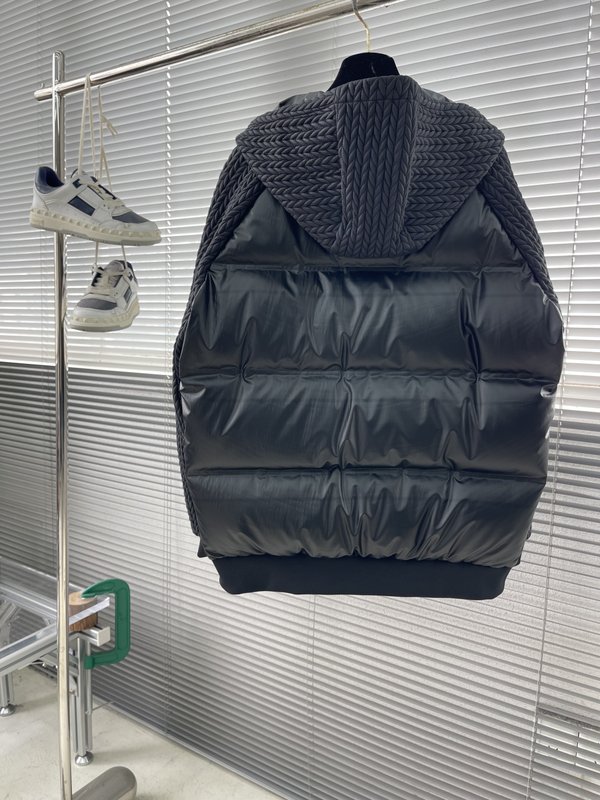 신상 후드 패치워크 소재 보온 다운점퍼 001-276640
