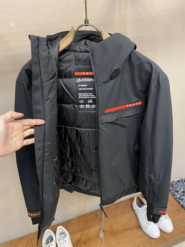 Prada 방수 압착 후드 다운 재킷 001-276676