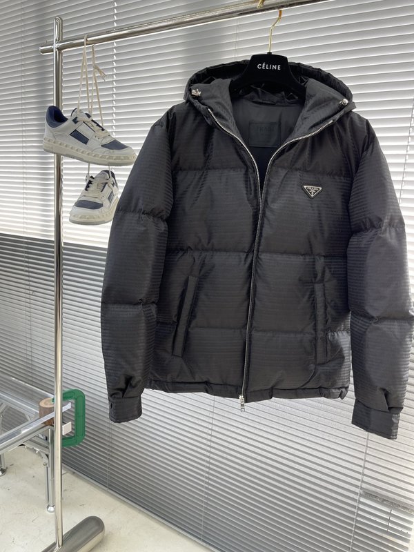 검정색 레터 자카드 후드 다운 점퍼 001-276751