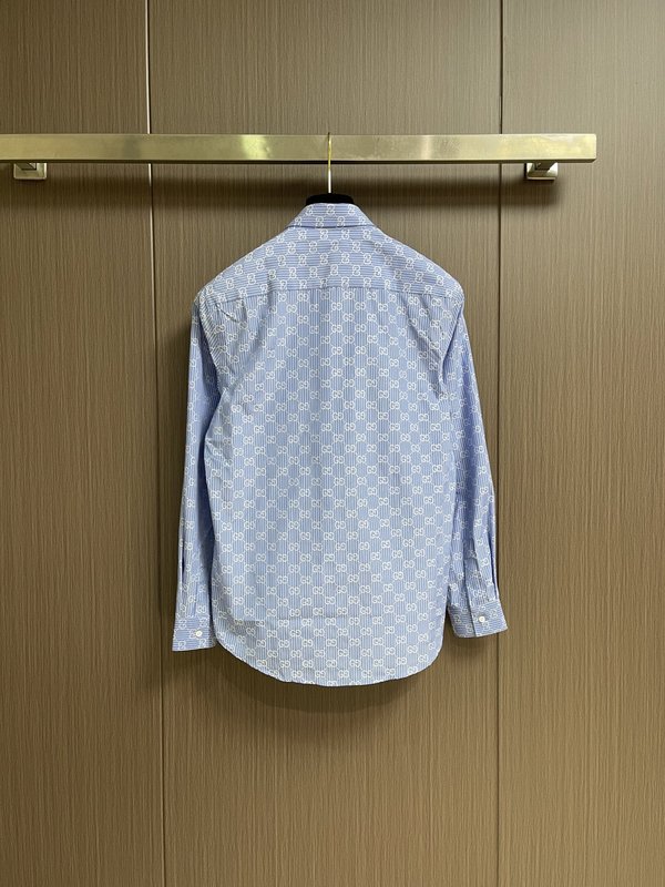 GUCCI 스트라이프 풀 로고 드롭 칼라 긴팔 셔츠 001-277955