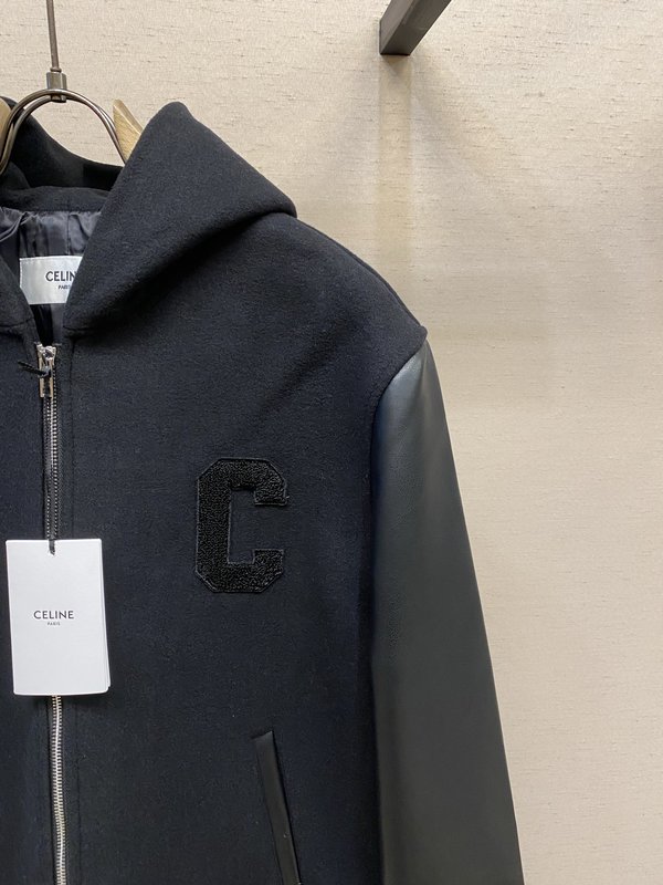 Celine 모직 가죽소매 후드 코트 001-278192