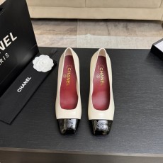 샤넬 더블 C 자수 스퀘어 토 컬러블록 하이힐 001-278516