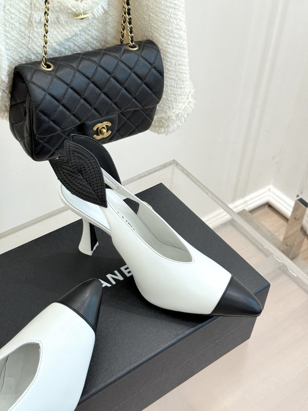 샤넬 스타일 더블 C 컬러블록 하이힐 샌들 001-278655