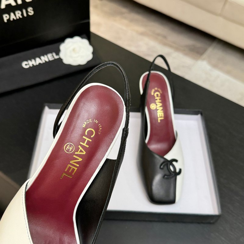 샤넬 스타일 더블 C 스퀘어토 힐 슬링백 샌들 001-278667
