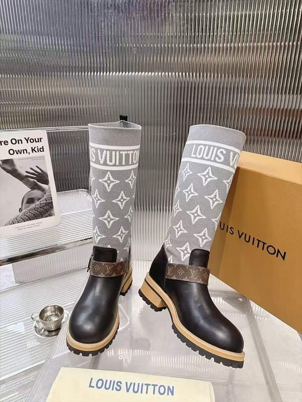 LV 니트 패치워크 하이탑 라이더 부츠 001-278735