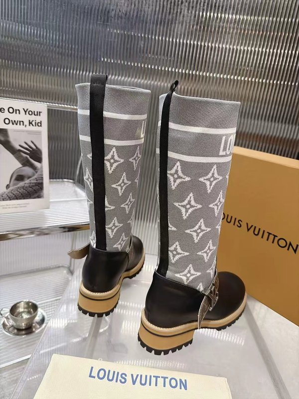 LV 니트 패치워크 하이탑 라이더 부츠 001-278735