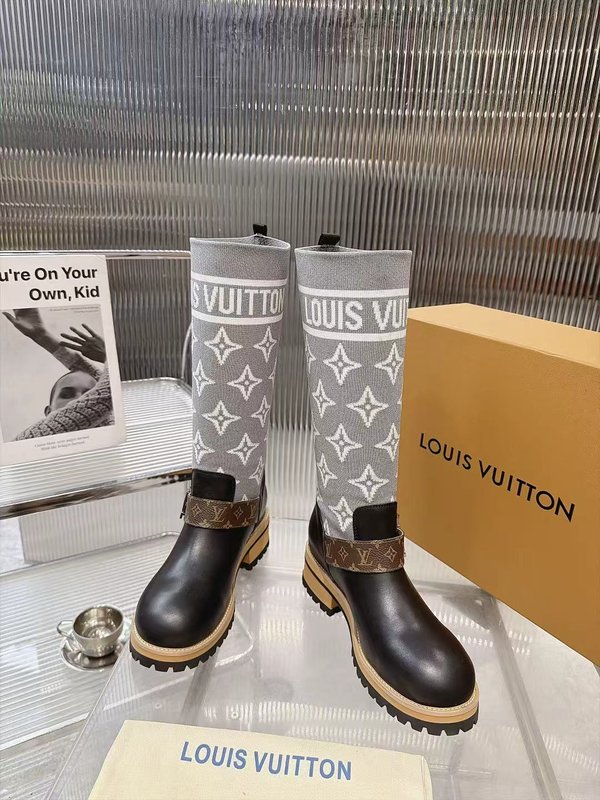 LV 니트 패치워크 하이탑 라이더 부츠 001-278735