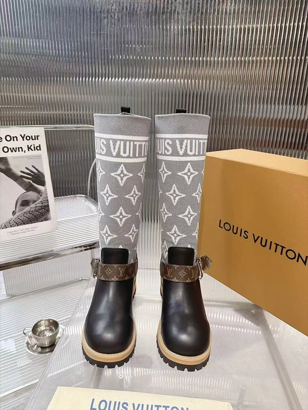 LV 니트 패치워크 하이탑 라이더 부츠 001-278735