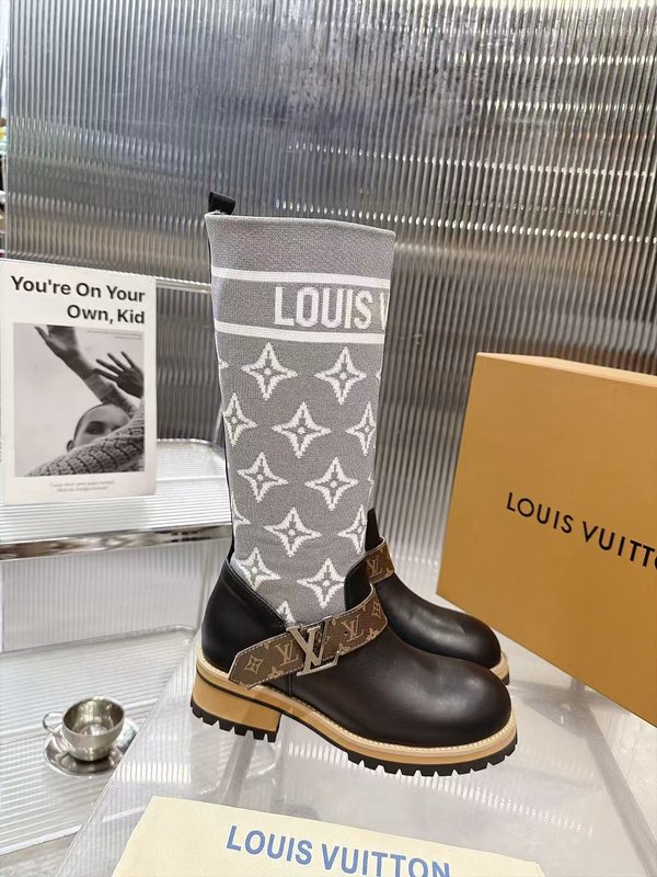 LV 니트 패치워크 하이탑 라이더 부츠 001-278735