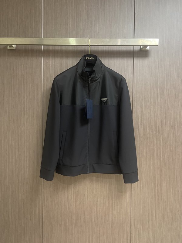 PRAD 에나멜 삼각 로고 패치 스탠드 칼라 자켓 001-278777