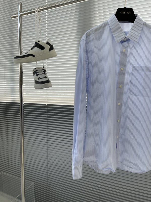 PRAD 스트라이프 포켓 코튼 포플린 셔츠 001-278933