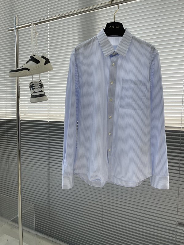 PRAD 스트라이프 포켓 코튼 포플린 셔츠 001-278933