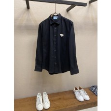 Prada 새로운 삼각 라벨 린넨 캐주얼 셔츠 001-278947