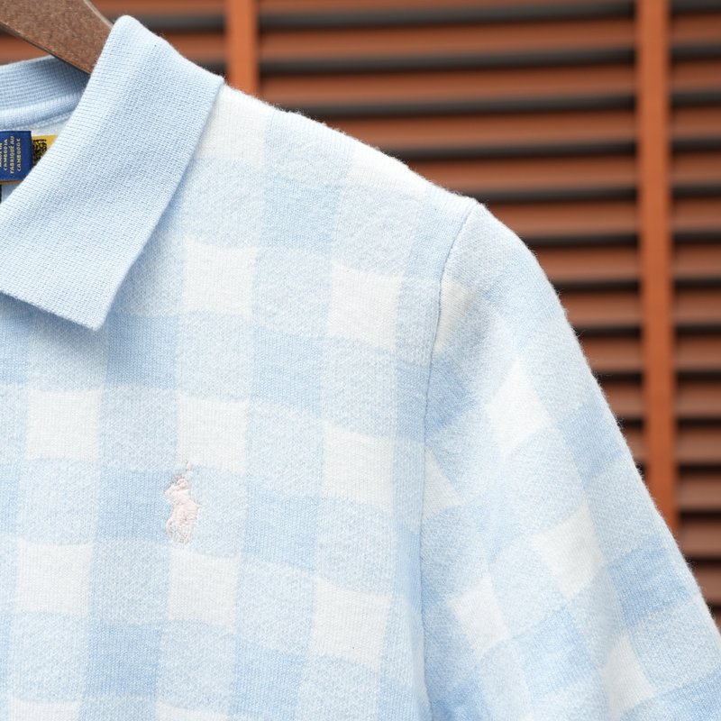 Ralph Lauren 여성 V넥 그리드 반팔 티셔츠 001-279113