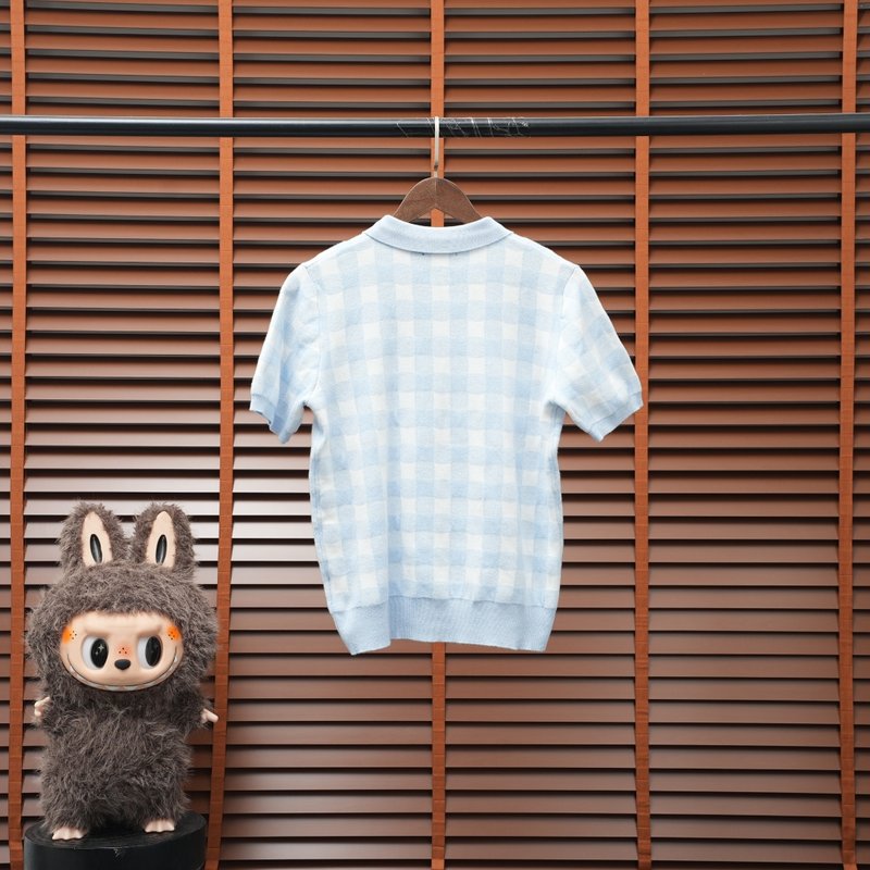 Ralph Lauren 여성 V넥 그리드 반팔 티셔츠 001-279113