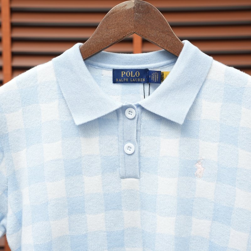 Ralph Lauren 여성 V넥 그리드 반팔 티셔츠 001-279113