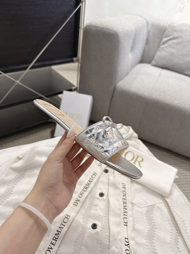 디올 전수 격자무늬 나비 리본 진주 발레 여성화 001-281089