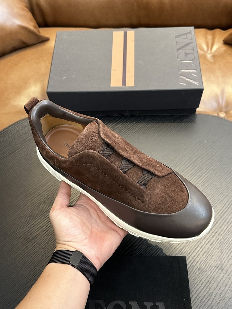 ZEGNA 남성 스웨이드 트리플스티치 럭셔리 캐주얼화 001-282138