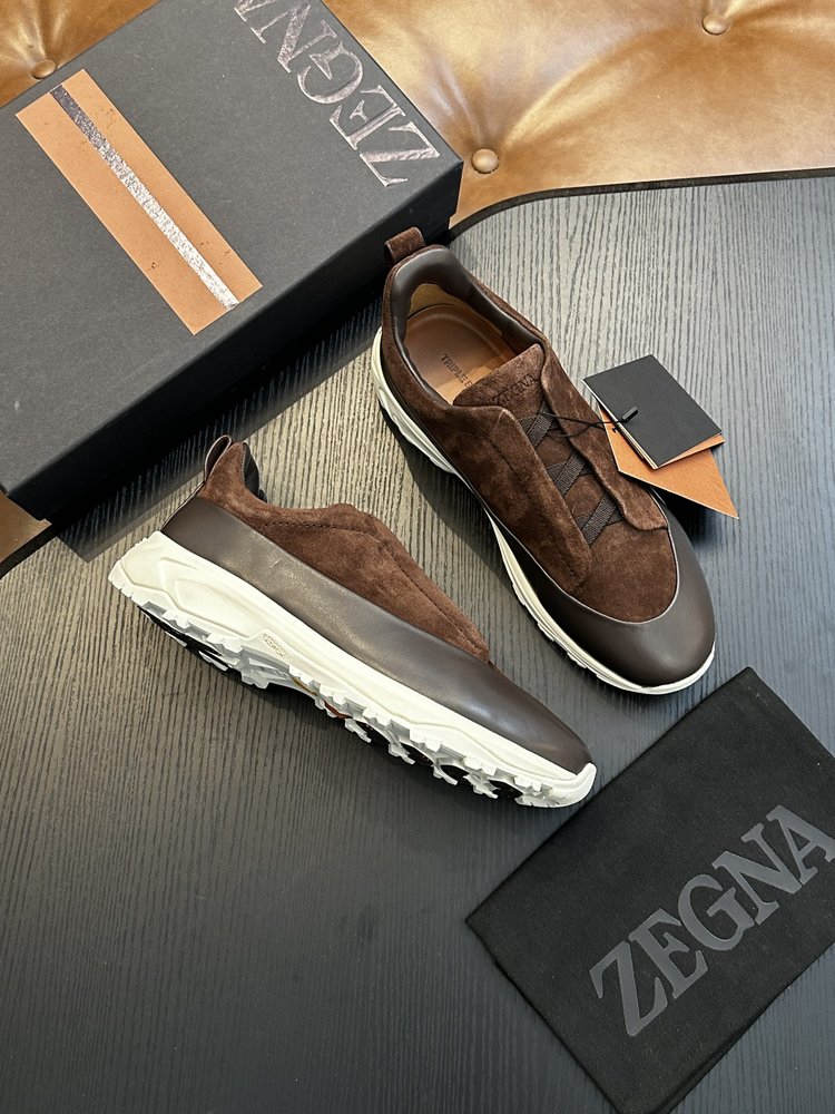ZEGNA 남성 스웨이드 트리플스티치 럭셔리 캐주얼화 001-282138