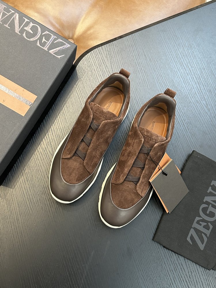 ZEGNA 남성 스웨이드 트리플스티치 럭셔리 캐주얼화 001-282138
