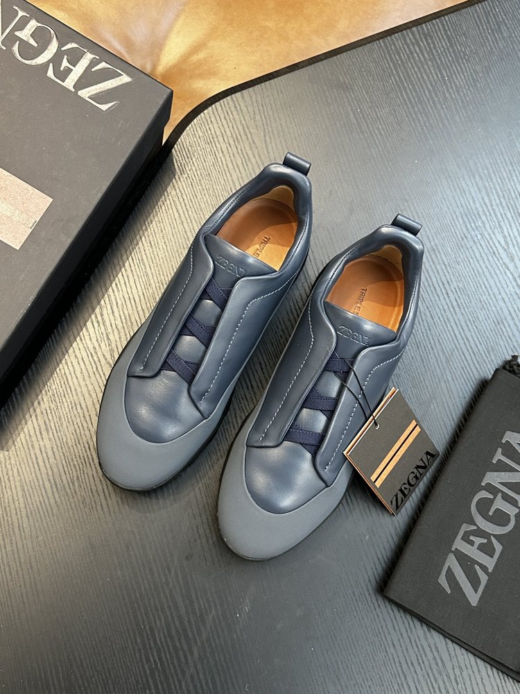 ZEGNA 스웨이드 트리플 스티치 몬테 캐주얼 스니커즈 001-282144