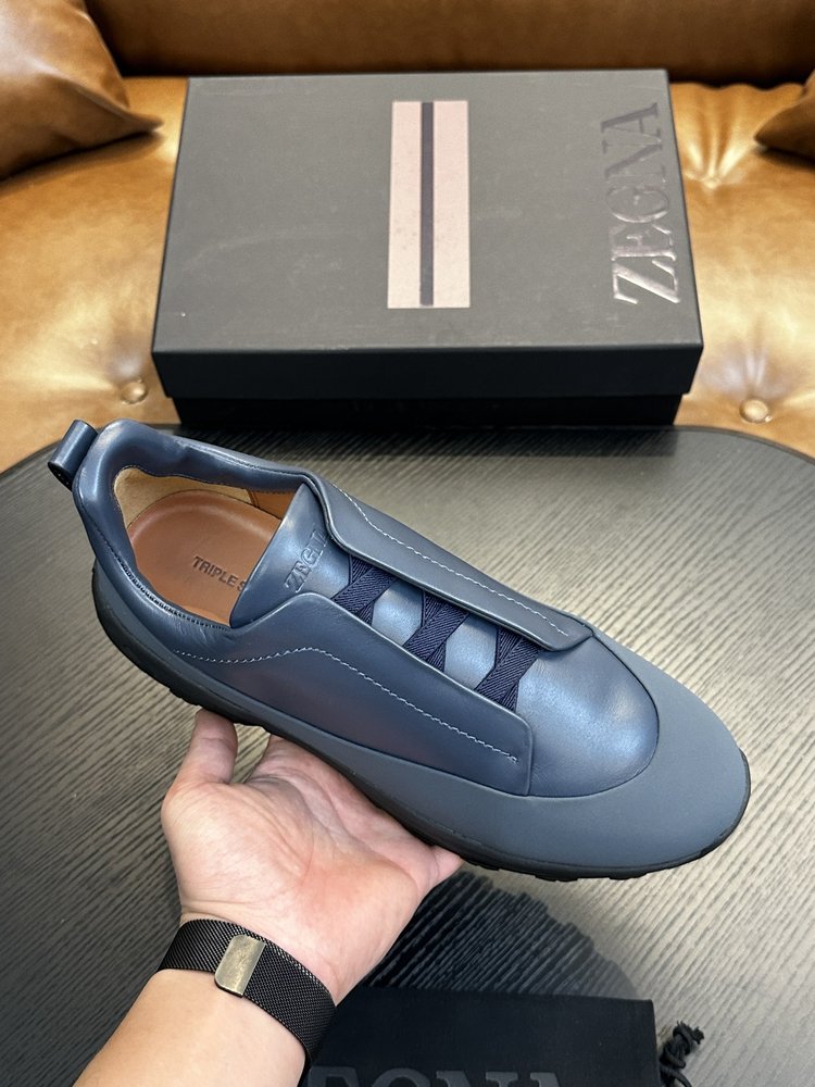 ZEGNA 스웨이드 트리플 스티치 몬테 캐주얼 스니커즈 001-282144