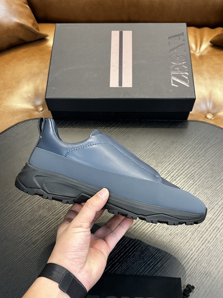 ZEGNA 스웨이드 트리플 스티치 몬테 캐주얼 스니커즈 001-282144