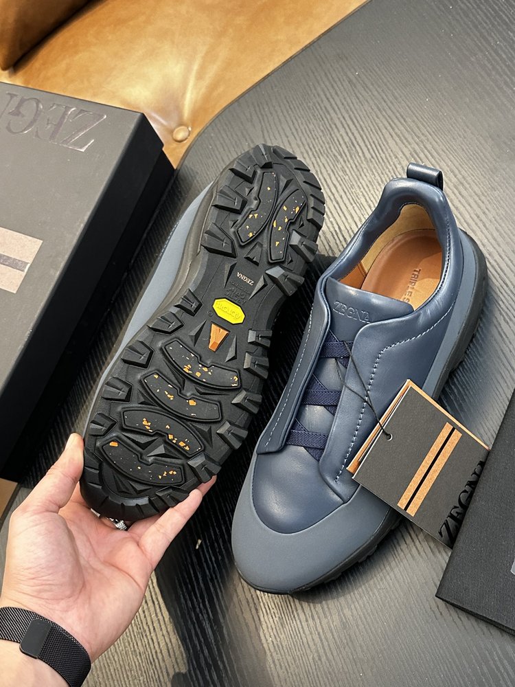 ZEGNA 스웨이드 트리플 스티치 몬테 캐주얼 스니커즈 001-282144