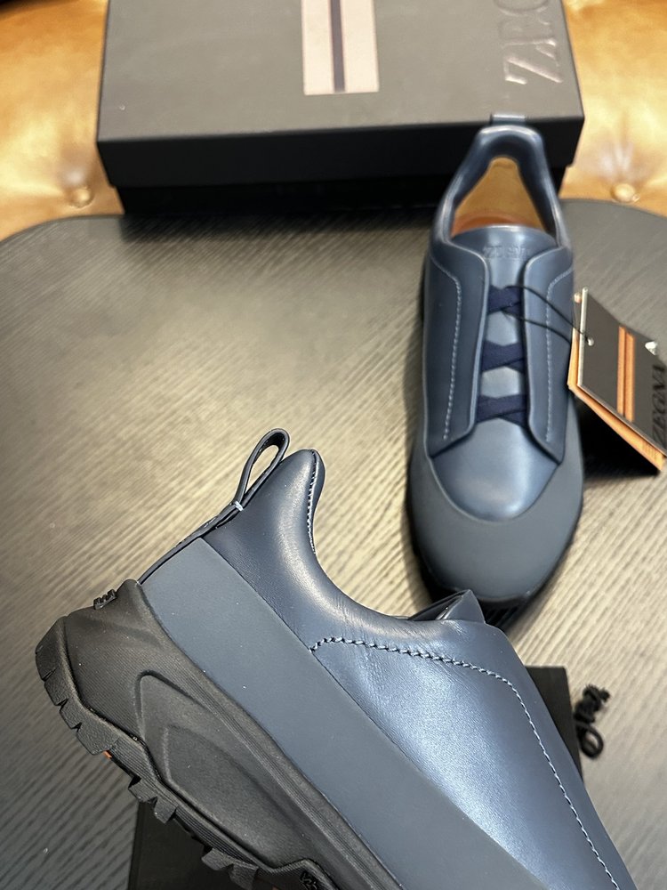ZEGNA 스웨이드 트리플 스티치 몬테 캐주얼 스니커즈 001-282144